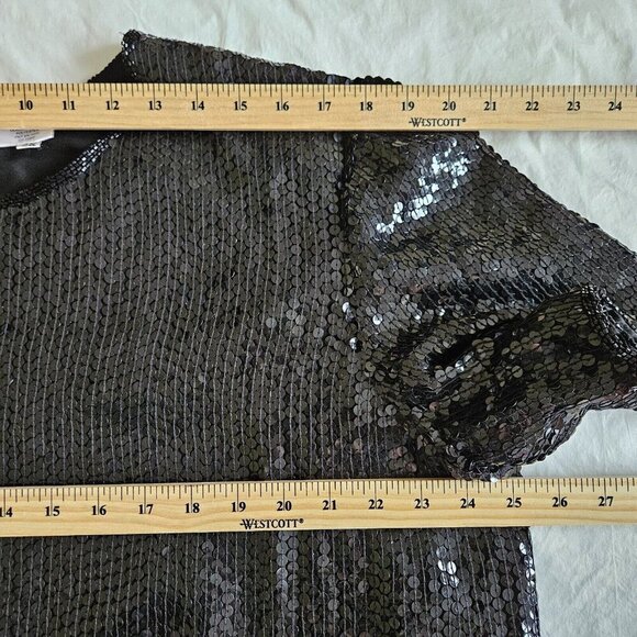 Michel Antoni Top Womens 2X Black Short Sleeve Sequined Silk Witchy Goth Retro - Picture 4 of 15